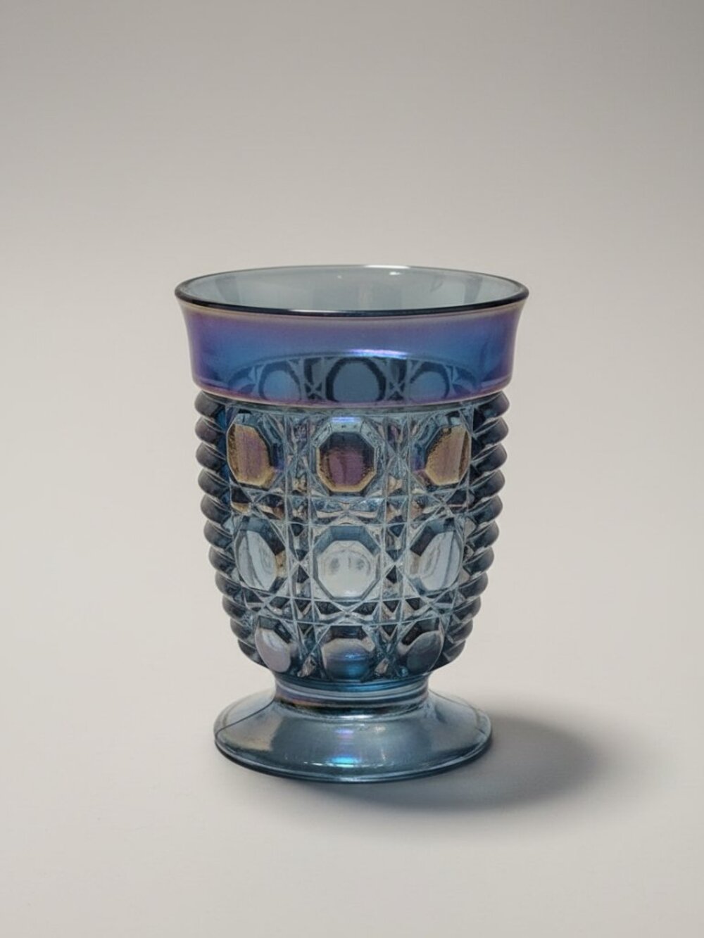 Indiana Glass Windsor Blue Carnival Glass footed tumbler